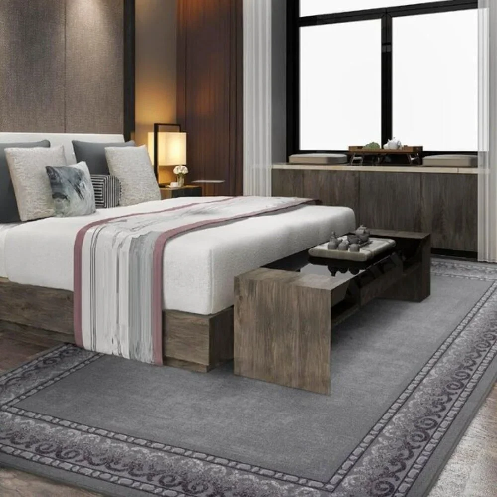 New 5x7 Gray Modern Area Rug Non-Slip Low Pile Carpet with Rubber Backing
